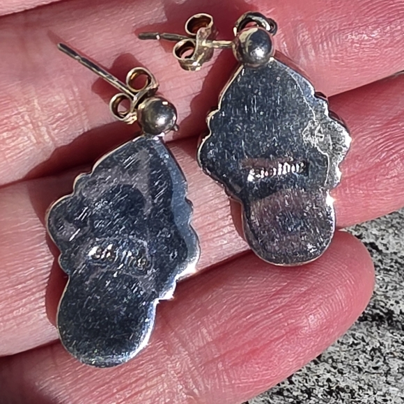 Navajo Native American Southwestern Sterling Silver Turquoise Cluster Earrings - Picture 9 of 13